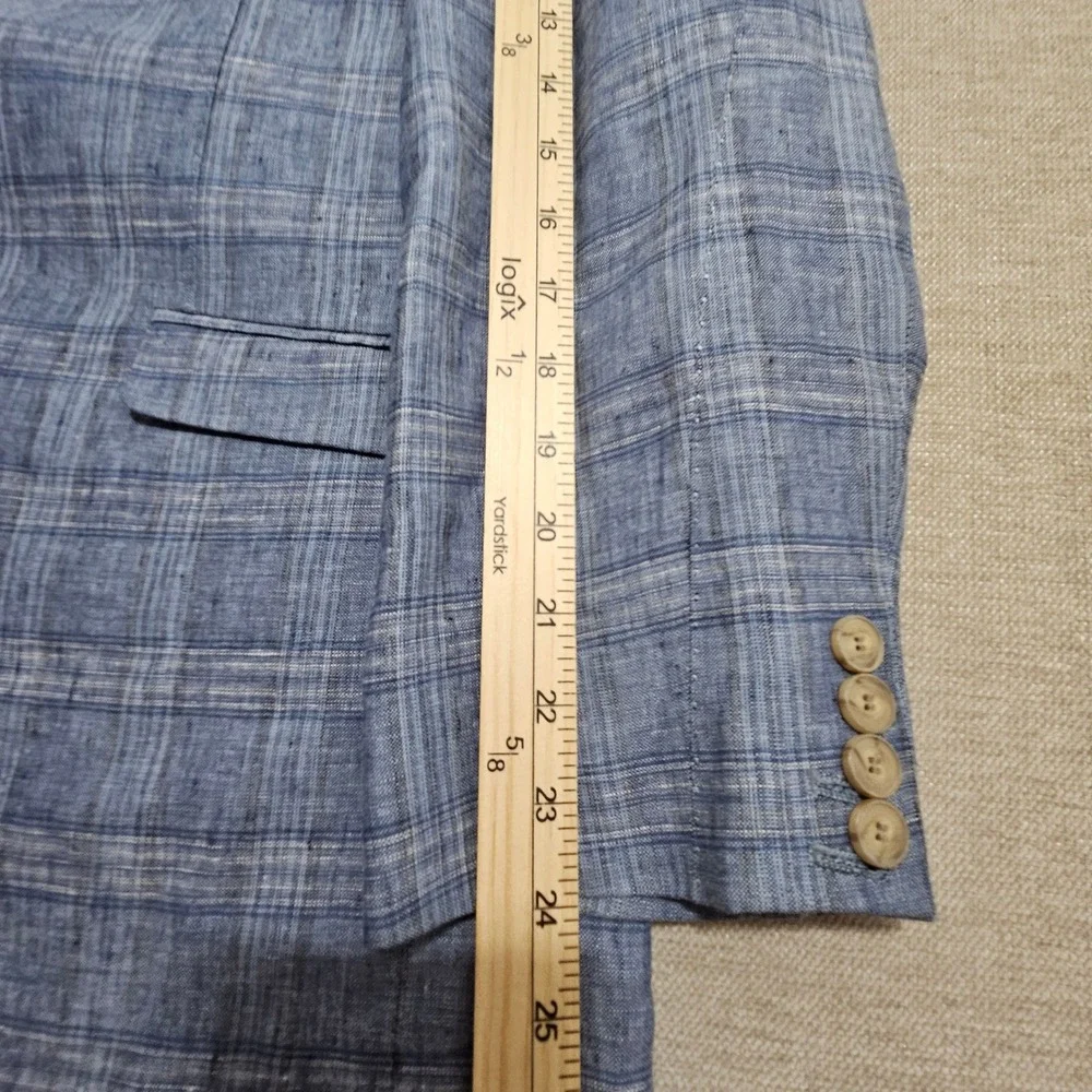 Joseph Abboud Blazer XL Blue Plaid 100% Linen Two Button Sport Coat